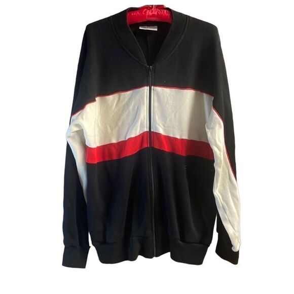 Track & Court Men’s Warm Up Sport Basketball Jacket Large Black White Red VTG - Picture 1 of 6